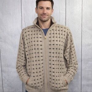 Alpaca Fina Mens Beige Zip Alpaca Wool Sweater Cozy Peru Knit Classic Mens Wear